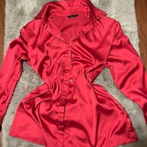 Satin Pink Button Blouse